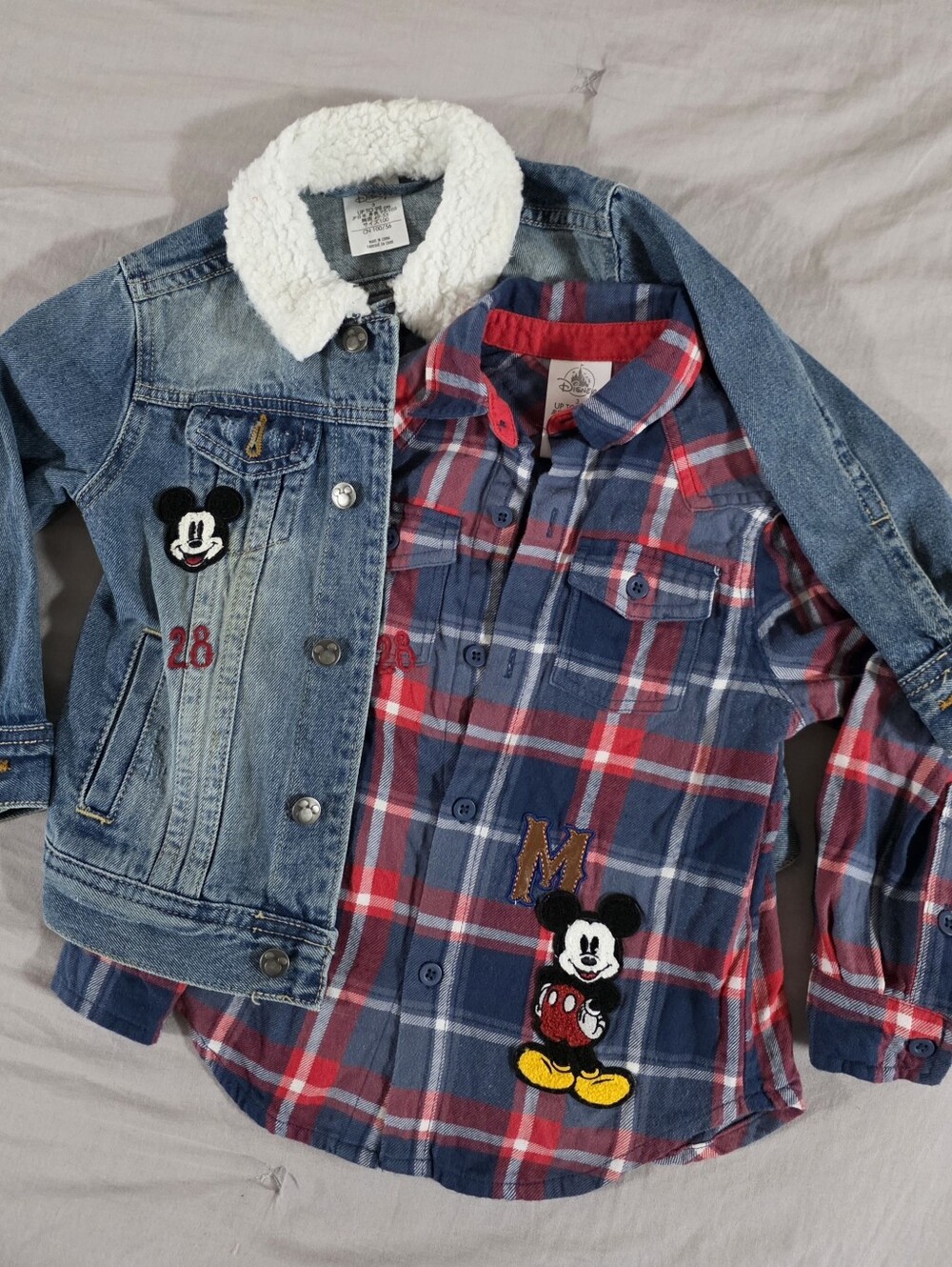 Disney Boys Mickey Mouse Denim Embroidered Jacket & Plaid Shirt Set 3T